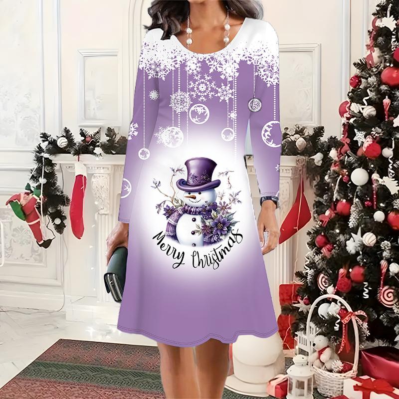 

Женское новое повседневное платье с круглым вырезом на осень и зиму 2025 года, 3D рождественский узор, идеальный подарок на Хэллоуин и Рождество 8XL фиолетовый