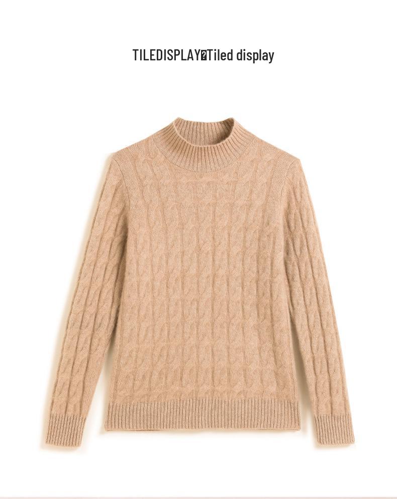 Women's Petite Cashmere Knit Sweater - Mid-High Neck, Thick, Loose Fit, Autumn/Winter 2024