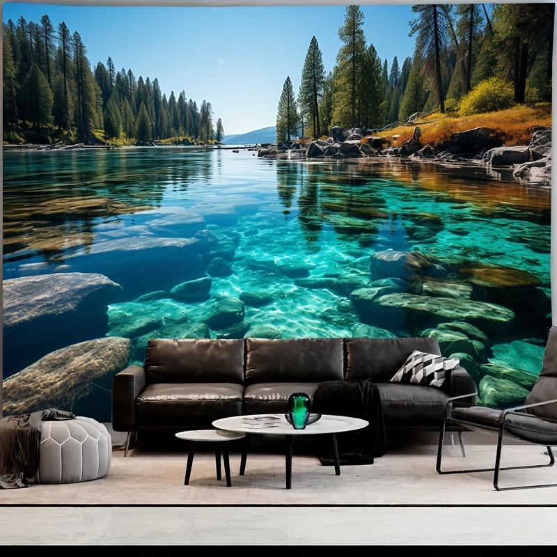 A landscape lake forest tapestry, used for living room decoration, with indoor polyester woven landscape background