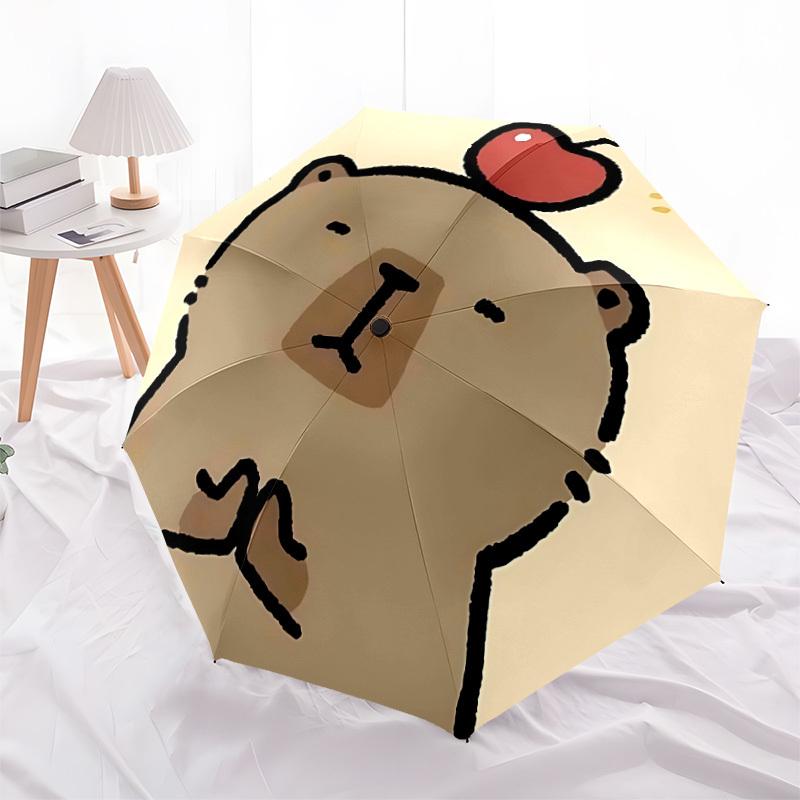 1pc Cute Capybara, Apple Automatic Folding Umbrella, Portable Collapsible Design, 8-Rib Iron Frame, Outdoor Accessory Yy250905069