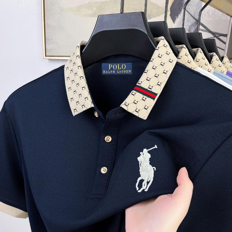 Polo Ralph Lauren 2025 Léto Pánské Nové Výšivka Pony Jednobarevné Volné Barevný Límec Business Casual Polokošile