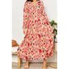 Women Floral Print Long Sleeve V Neck Ruffle Trim Tiered Chiffon Maxi Dress Boho Casual Beach Vacation Wedding Guest Evening Party Elegant Long Dress