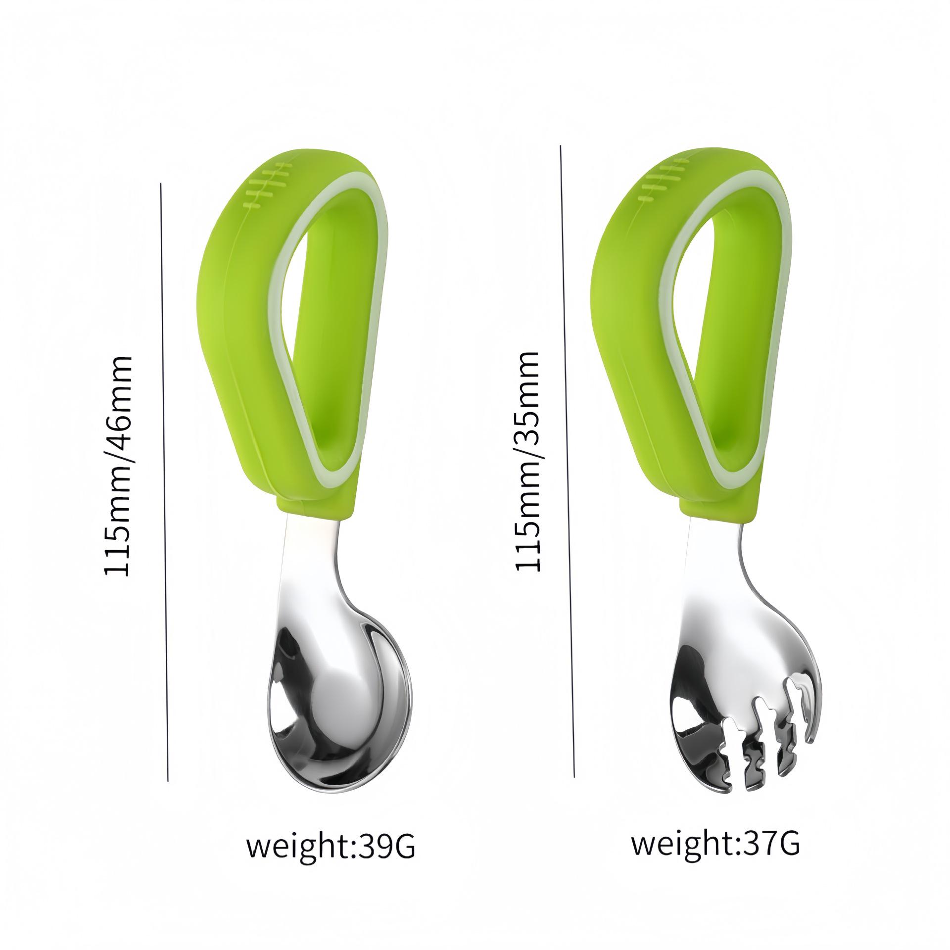 Силиконовая ручка Детская тренировочная ложка и набор изогнутых вилок из нержавеющей стали 316 для младенцев