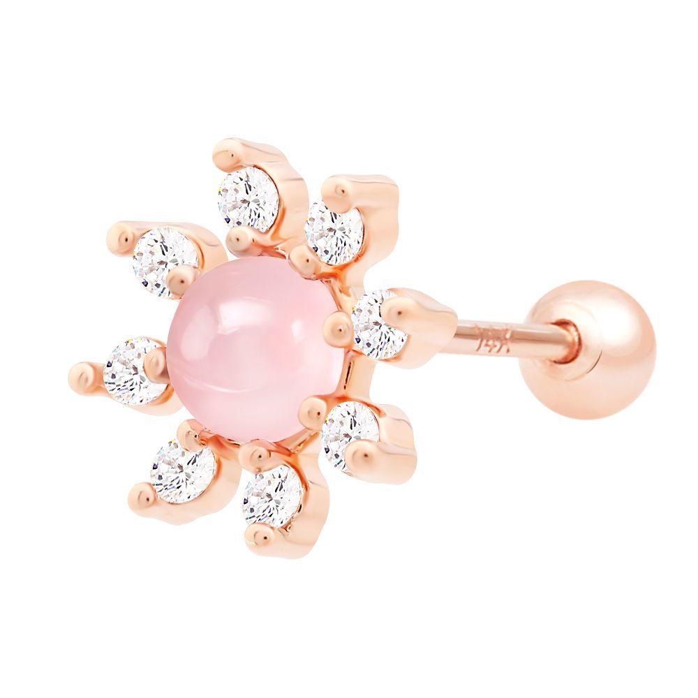 Rose Gold Cubic 14K Flower Gold Needle Rose Quartz Piercing