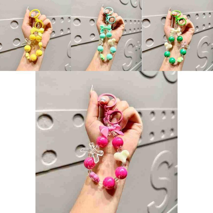 Rabbit Resin Trendy Candy Colored Bow Knot Heart Bead Keychain For Fashionable Gifts