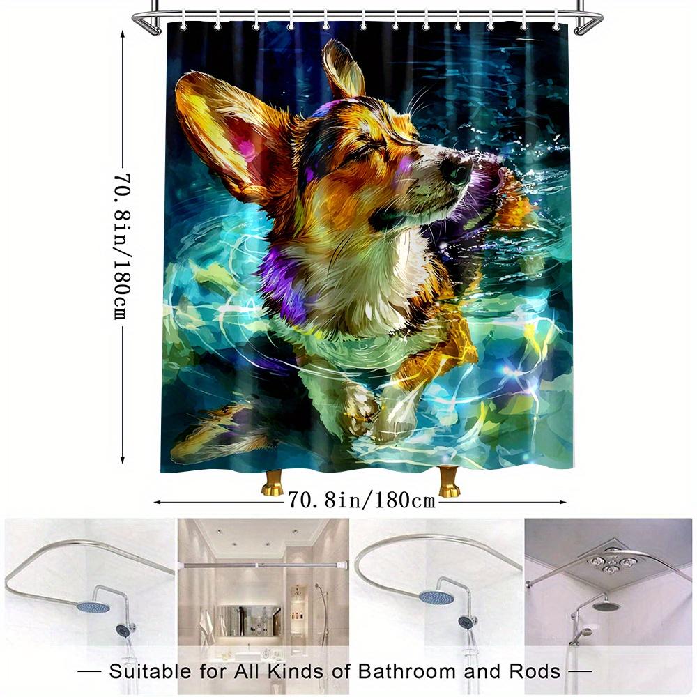 1pc Adorable Corgi Swimming Shower Curtain - Vibrant Underwater Scene with Bubbles, Polyester Fabric Bathroom Decor,