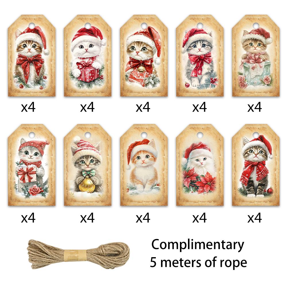 40pcs, Christmas tags, gift labels, party decorations, DIY, packaging embellishments, greeting cards, party cards, jute twine