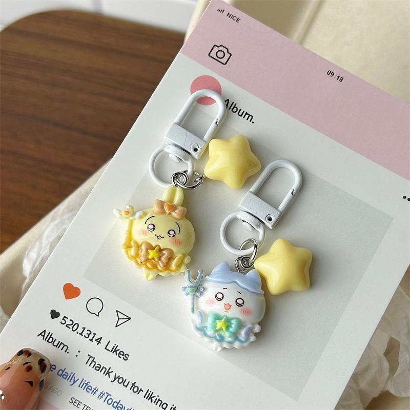 2/4Pcs Cute Sweet Star Chiikawa Hachiware Usagi Phone Chain Keyring Keychain Pendant Backpack Charm Bag Hang Ornament Girly Gift
