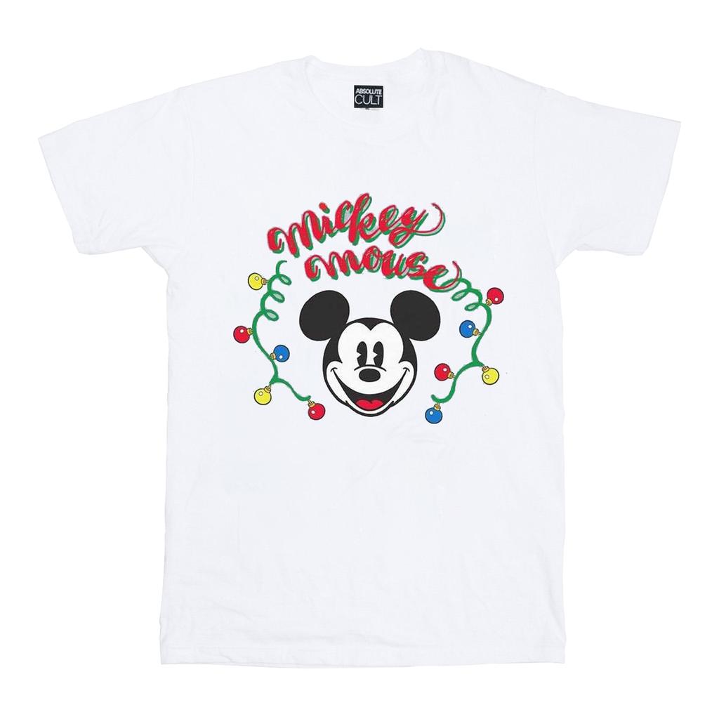Disney Womens/Ladies Mickey Mouse Christmas Light Bulbs Cotton Boyfriend T-Shirt