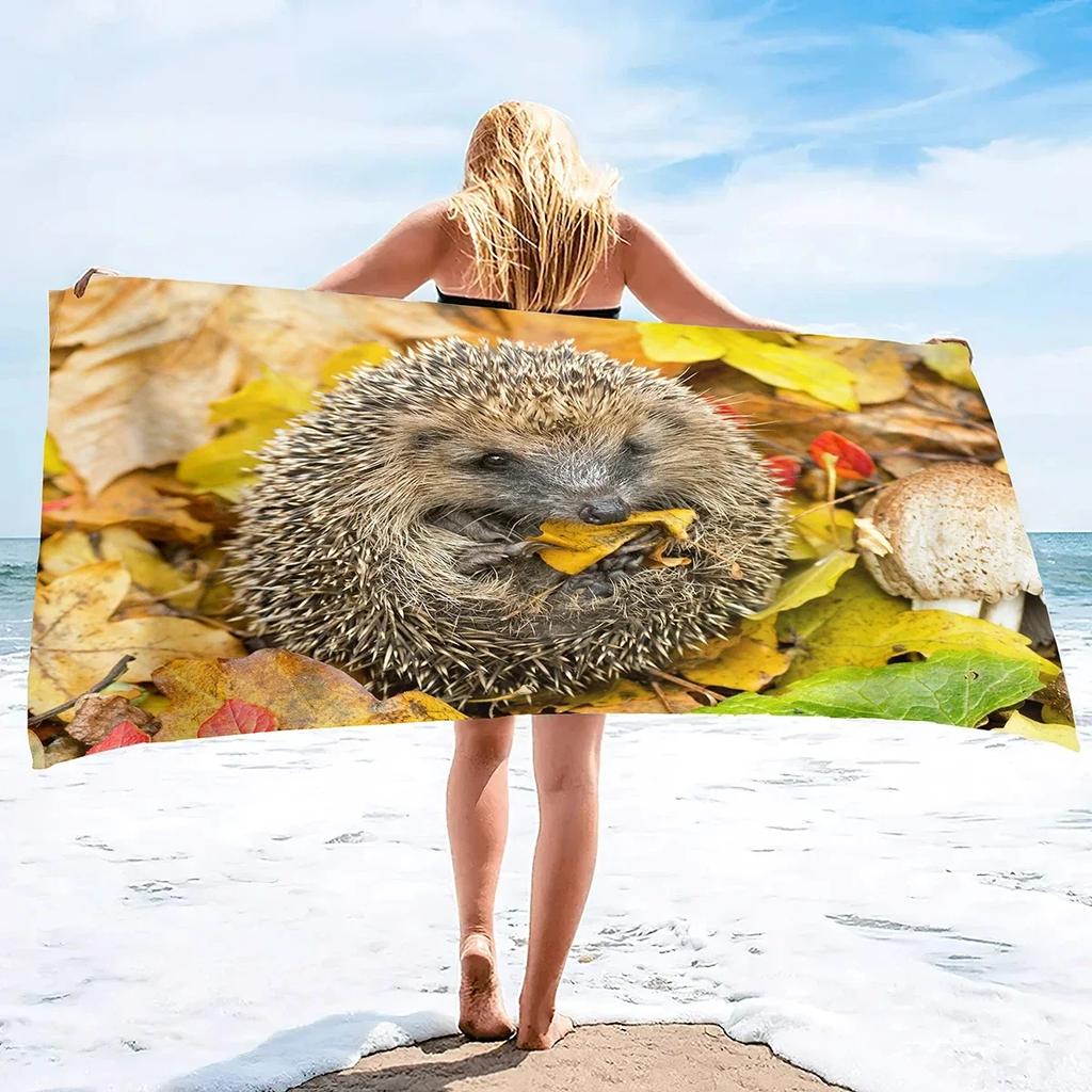 Cute Hedgehog Beach Towel Wild Animal Print Bath Towel For Adult Kids Wrapped Bikini Covered Sunscreen Blanket Sport Pool Towels