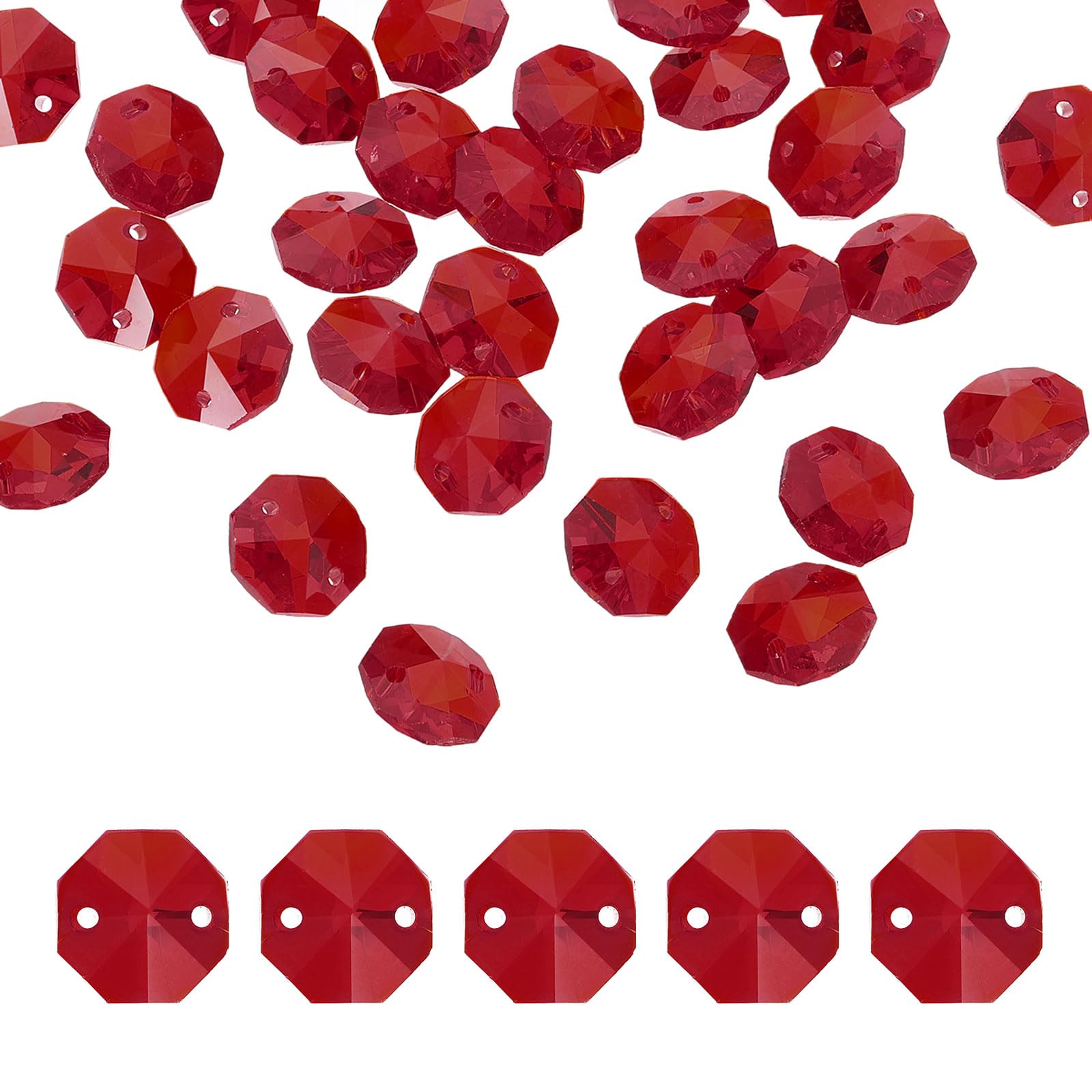 

uxcell 70pcs 14mm Crystal Octagon Beads, 2-Hole Glass Suncatcher Beads, Chandler Prism Parts, Pendants for Home DIY Arts and Crafts, Dark Red