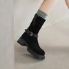 Krazing Pot Fashion Cow Suede Nubuck Winter Round Toe Modern Boots Med Heels Zipper Metal Buckle Mid-calf Boots