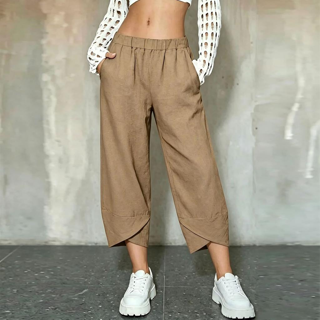 Women's Loose Fit Pants with Elastic Waistband and Hem for Casual Everyday Wear