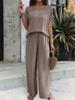 Women's Casual Fashion Solid Color Short Sleeve Long Pants Set