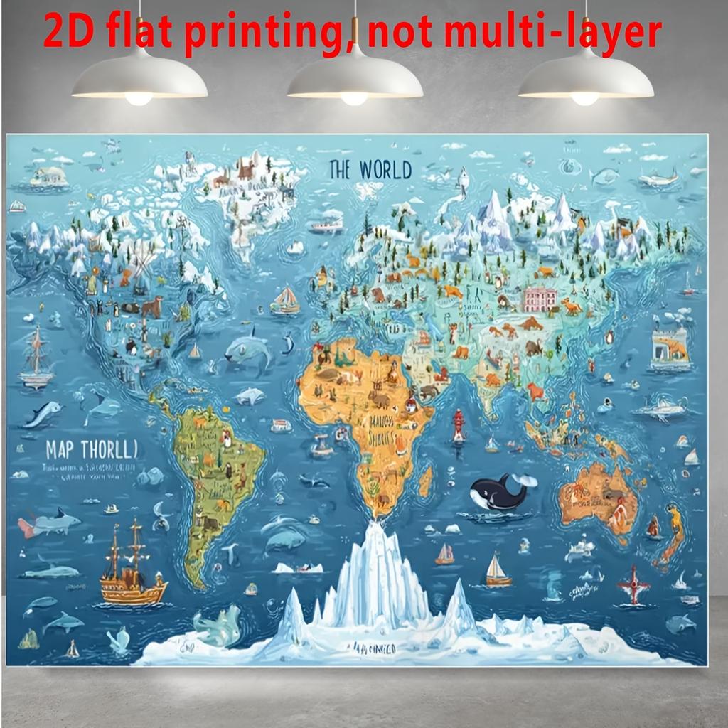 2D flat banner 1pc educational geographical world map background cloth for learning and decoration of classroom birthday