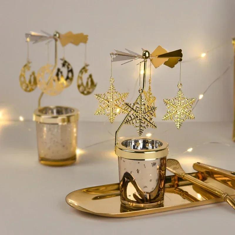 Angel Moon Golden Hot Rotating Candle Holder Ornaments Metal Windmill Rotating Creative Hand Gift Christmas Decoration