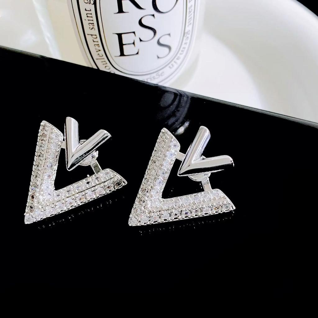 LATS Sweet Cool Detachable V-shaped Stud Earrings for Women V Full of Rhinestone Earring Fashion Zircon Accessories Party Gifts