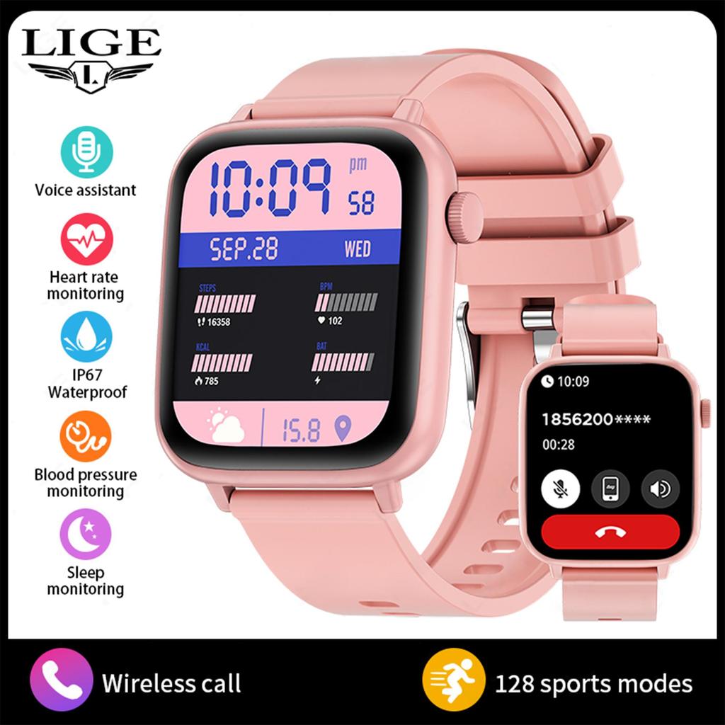LIGE Ny Smart Watch Full Touch Screen Bluetooth Call Sports Fitness Men Smartwatch