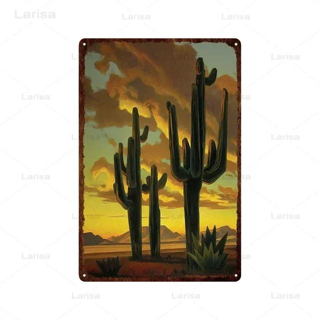 Vintage Floral Metal Plaque  Green Plants  Cactus Tin Sign  Wall Decoration for Garden Kitchen Living Room  Iron Painting Home D