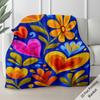 (2D Flat Printing) 1pc Happy Valentine's Day Folk Art Hearts & Flowers Print Blanket - Lightweight Flannel Throw for Sofa Bed Trav