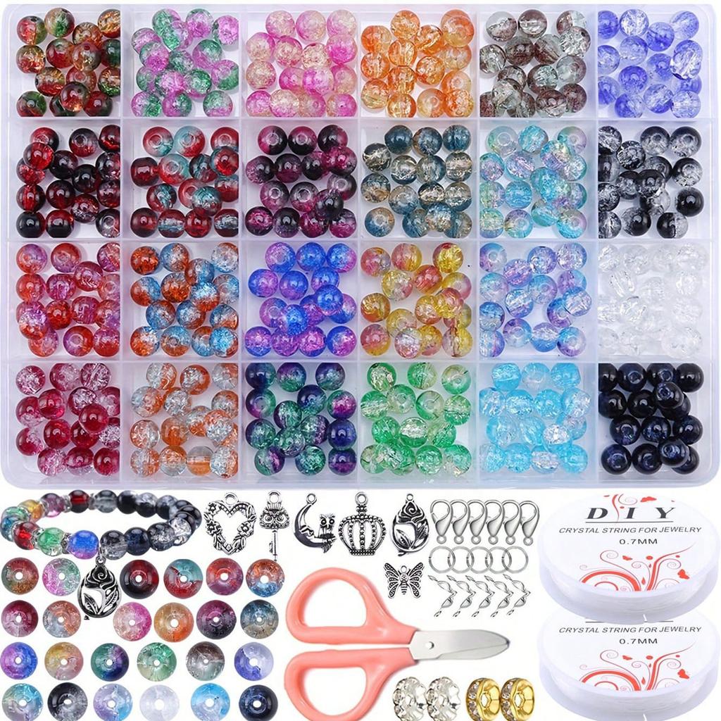 For Diy Handmade Beaded Bracelet Necklace Accessories 360Pcs 24-Grid Crystal Glass Set