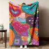 Colorful Heart Patchwork Print Flannel Throw Blanket Bohemian Stitched Love Heart Pattern Soft Plush Blanket for Sofa Bed
