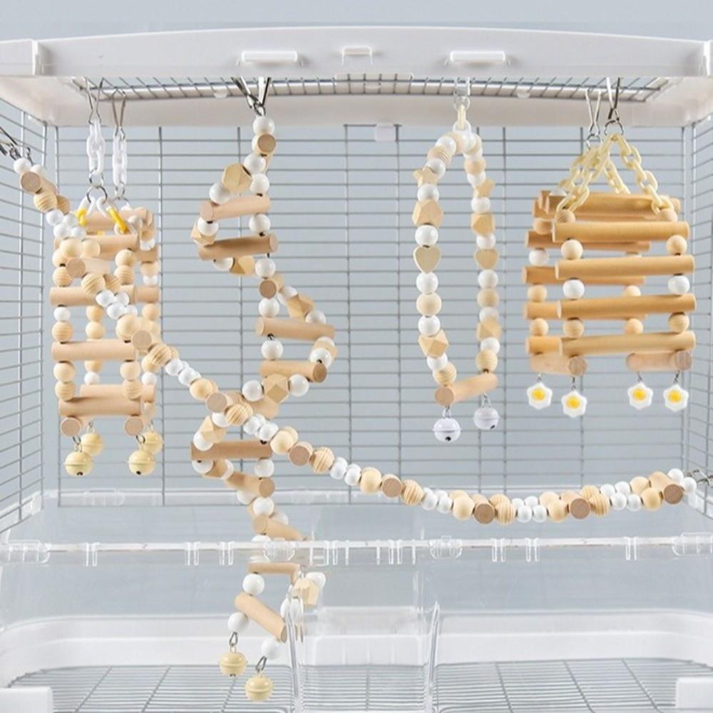 Holzpapageien Sitzstangen Spielzeug Verschleißfeste Vogelkletterleiter Vogelkäfig Schaukel Krallen Schleifen