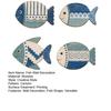 Nautical Home Ornaments 4PCS Wooden Fish Wall Decoration, Rustic Mediterranean Style Hanging Plaques, Blue White And Ocean Theme Decorations Geometric