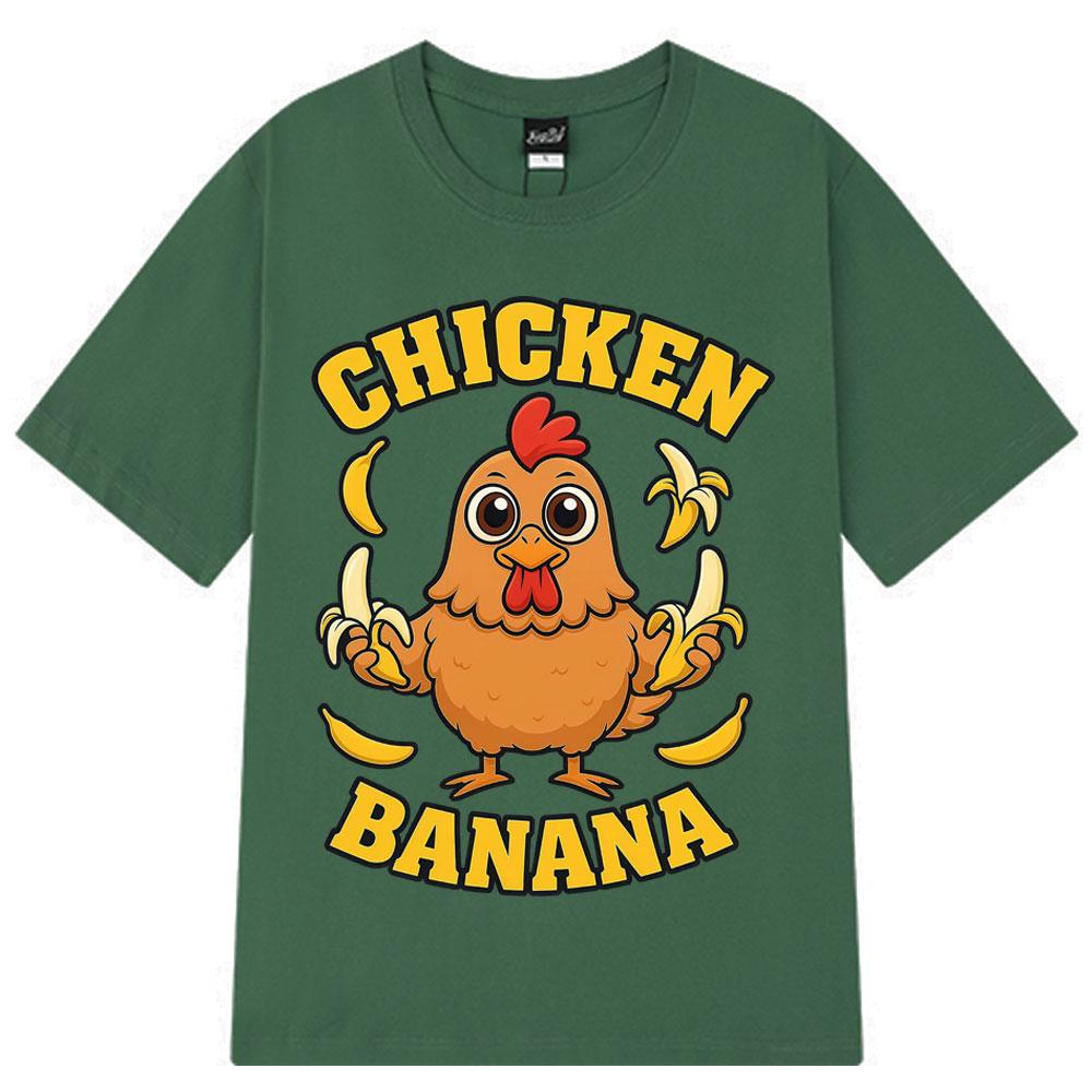 Cartoon Chicken Banana T-Shirt Cute and Funny Animal Mashup Meme Tee Summer Short-sleeved Cotton Harajuku Unisex Loose T-shirts 4XL