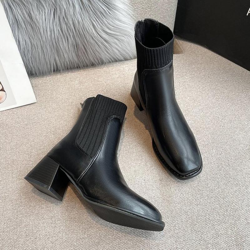 Shoes for Women Basic Square Toe Woman's Boots Elegant Dress Shoes Comfortable High Heel Ankle Boots Botines Para Mujeres