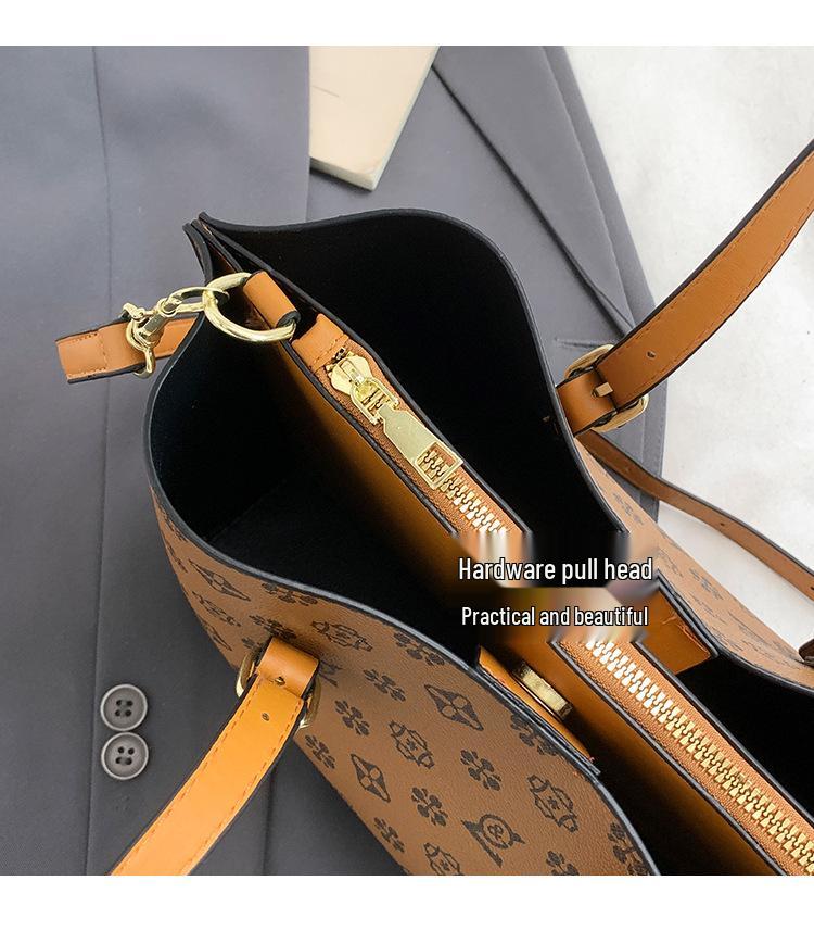 2025 Women's Retro Print High-End Crossbody Tote and Shoulder Bucket Bag