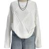 Women's Clothing Diamond-patterned Jacquard Loose and Laid-back Style Casual Pullover Sweater