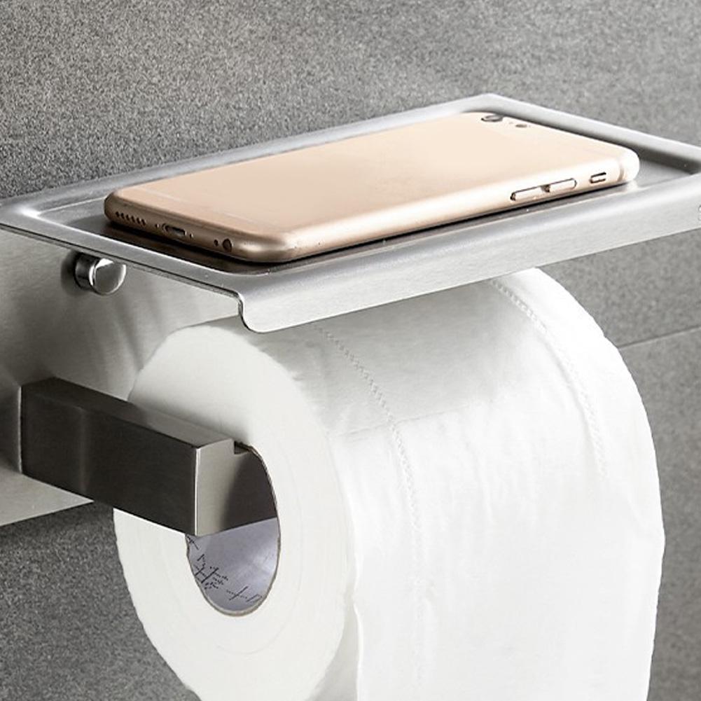 Stainless Steel Bathroom Roll Paper Holder Paper Towel Storage Rack Phone Holder