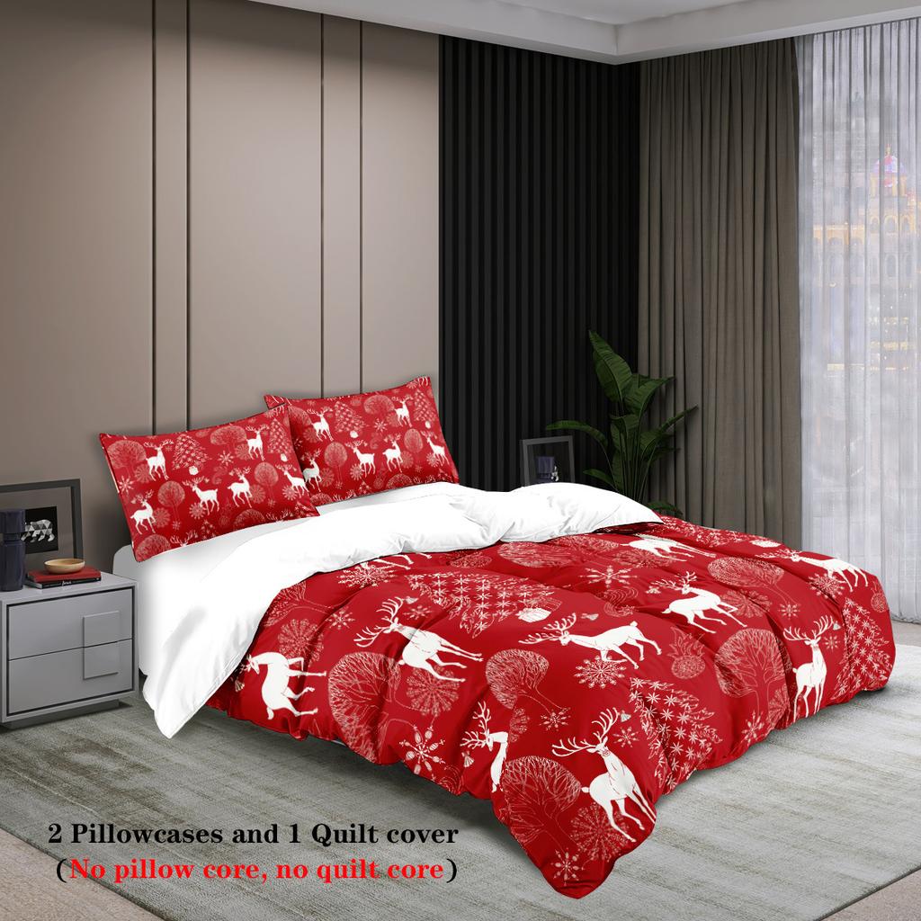 Santa Claus Digital Printed Polyester Three-Piece Quilt Cover Bedding Quilt Cover Pillowcase Distribution