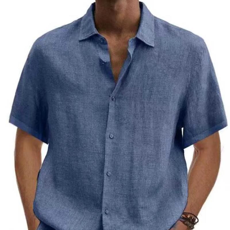 Cotton Linen Blouse Summer Men Turn Down Collar Short Sleeve Button Loose Blouse Tops Oversized S-5XL SZE-ST22092