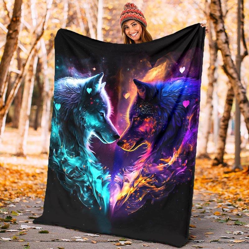 1pc Wolf Printing Lightweight Flannel Blanket, Comfortable and Warm Blanket, for Camping Sofa Bed and Couch Office, Gift Blankets in