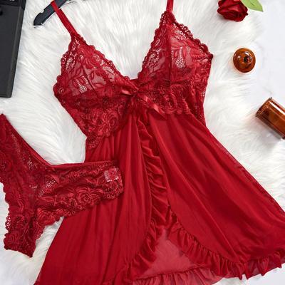 European & American Style Sexy Lace Mesh Lingerie - Pure Desire See-Through Suspender Nightgown for Women