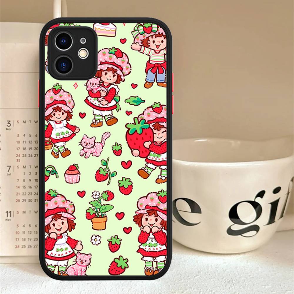 S-Strawberry-shortcake Girl For IPhone 11 12 13 14 15 16 Pro Max Plus X XS MAX Back Cover Matte Phone Case