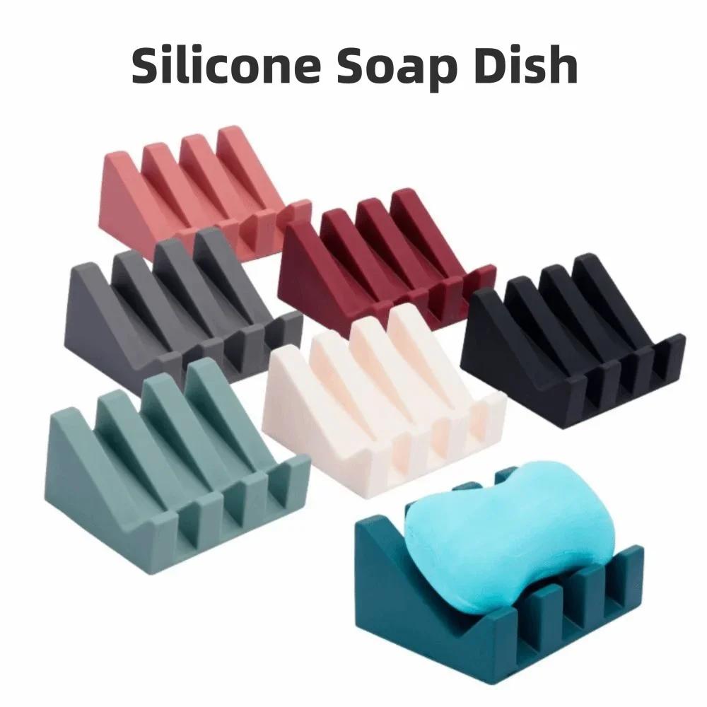 2PCS Silicone Soap Dish Built-in Drain Lip Self-Draining Soap Storage Holder Countertop Organizer Easy Cleaning Sink Tray