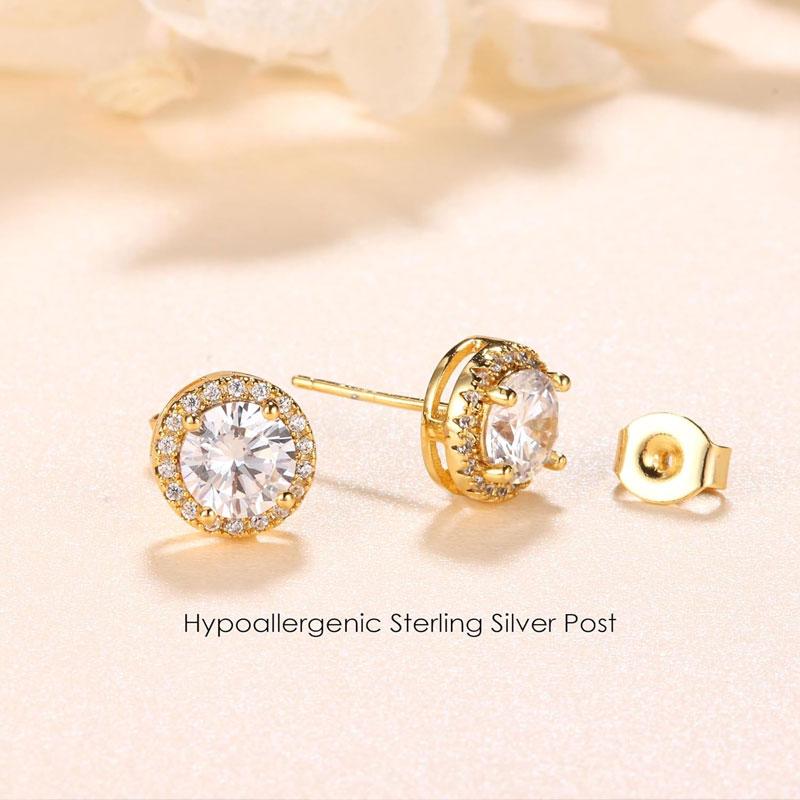 4 pair Stud Earrings for Women Men Gold Plated Hypoallergenic Silver Post Earrings Big Brilliant Simulated Diamond