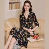 Bailuyu 2025 Autumn V-Neck Floral Print Tie-Waist Midi Tea Dress