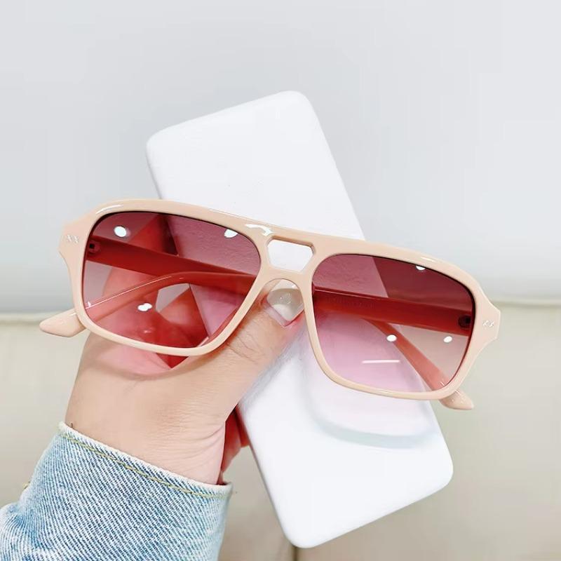 Vintage Casual Double Beam Square Candy Color Women's Fashion Sunglasses Summer Vacation Beach Accessories