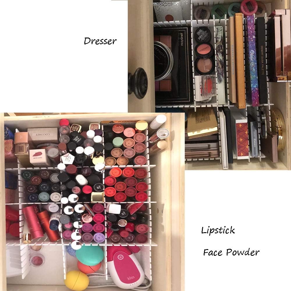 12PCS DIY Plastic Grid Drawer Dividers, White Adjustable Drawer Organizers for Socks and Underwear Storage