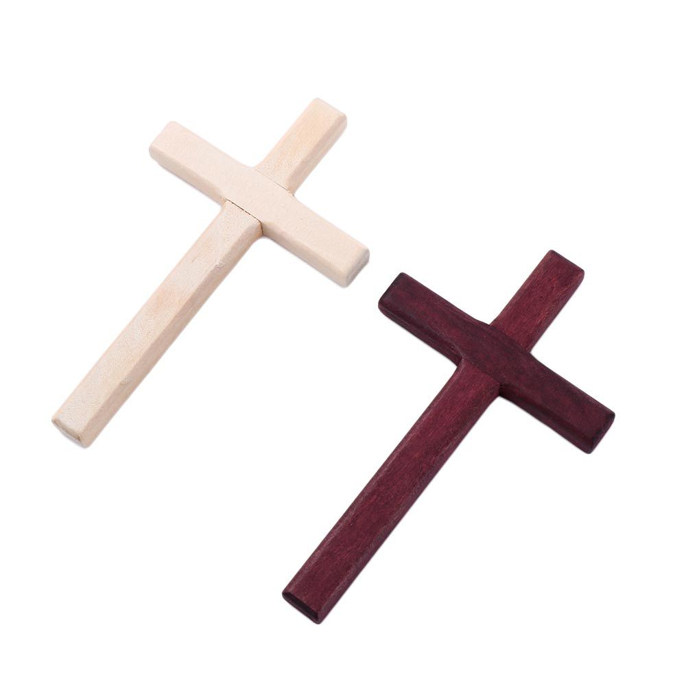 Cruce creștină din lemn 12 cm (4,7 inchi) perete suspendat Crucifix mare lung, două culori