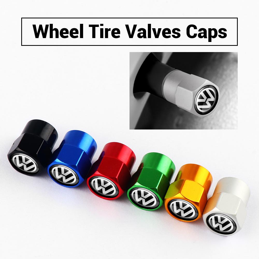 4PCS Car Wheel Valve Caps Auto Dustproof Tire Stem Air Covers For Volkswagen Motion MTM POLO GTI Blue Caddy Scirocco Golf Beetle V1