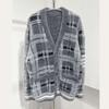 Women's Retro Korean Plaid Knit Cardigan Sweater - Autumn/Winter Imitation Mink Velvet, Japanese Loose Fit.