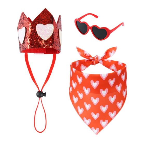 Valentine's Day Porch Goose Outfit Yard Goose Costume Lawn Goose Accessories Includes Red Heart Bib Hat Glasses for 23" Cement or Plastic Goose Statue