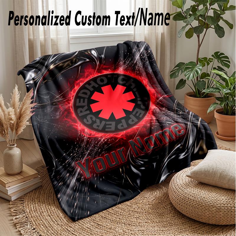Red Hot Chili Peppers Custom Flannel Throw Blanket Print Your Name Text Soft Warm Blanket Holiday Present