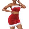 Women's Sexy Lingerie Christmas Dress Flannel Plush Sling Split  Suit