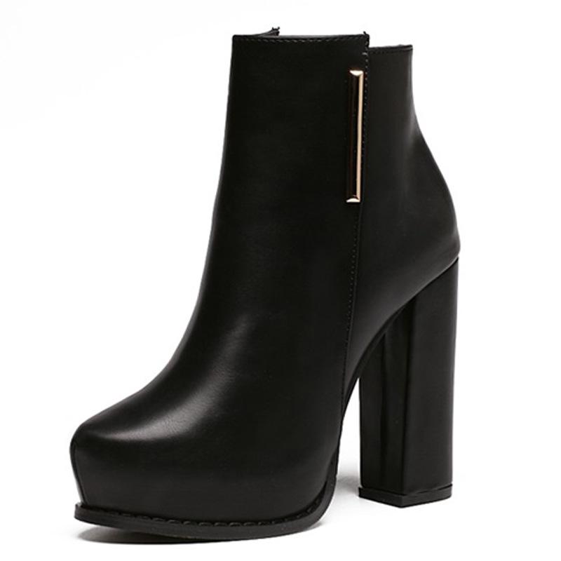 Women Round Toe Platform High Thick Heel Short Boots Side Zipper Warm Ankle Boots for Office Nightclub Party Pub Banquet Catwalk 34 чёрный 3730₽